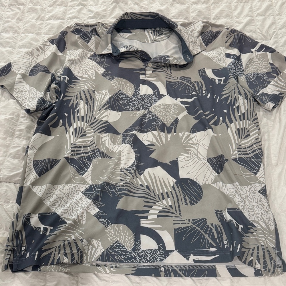 Puma Men's Tropical Pattern Polo - Navy and White
